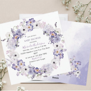Watercolor elegant lilac flowers baby shower holiday card