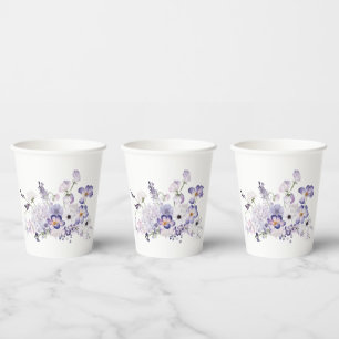 Watercolor Elegant lilac flowers baby shower Paper Cups