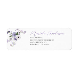 Watercolor Elegant Lilac flowers  baby shower Return Address Label