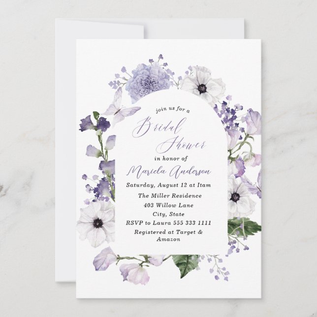  Watercolor Elegant Lilac Flowers   Bridal Shower Invitation (Front)