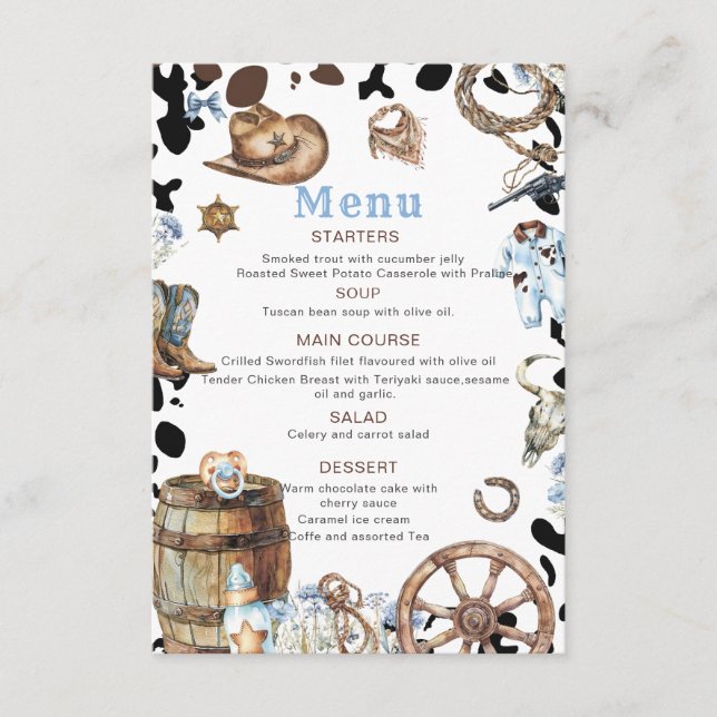 Watercolor elegant Little Cowboy Rodeo Country bab Enclosure Card (Front)