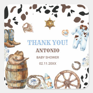 Watercolor  elegant Little Cowboy RodePaper Napkin Square Sticker