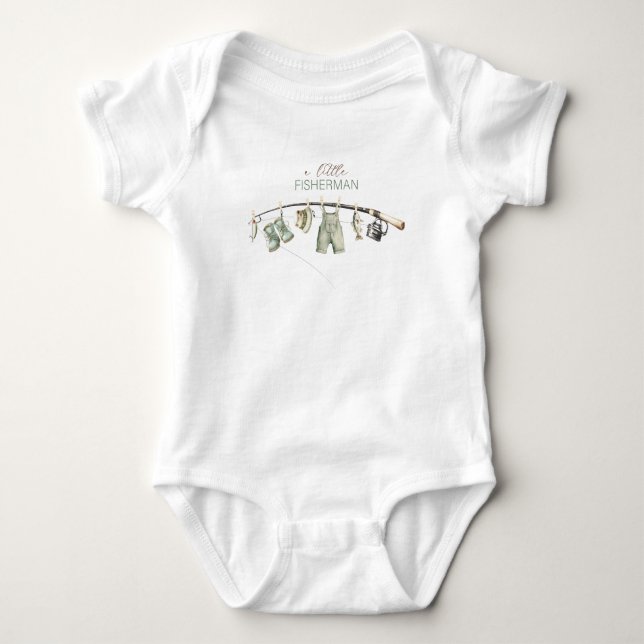Watercolor Elegant Little Fisherman Baby Shower Bodysuit (Front)
