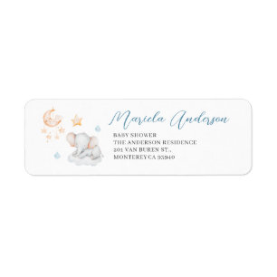 Watercolor Elegant Little Star Elephant baby showe Return Address Label