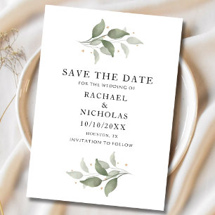 Watercolor Elegant Non Photo Greenery Wedding Save The Date