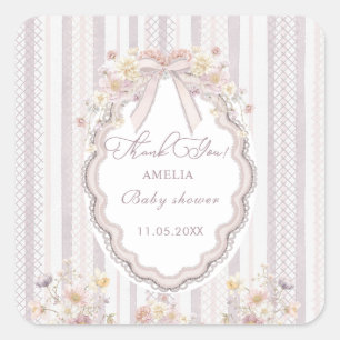 Watercolor Elegant Pastel wildflower bow lace  Bab Square Sticker