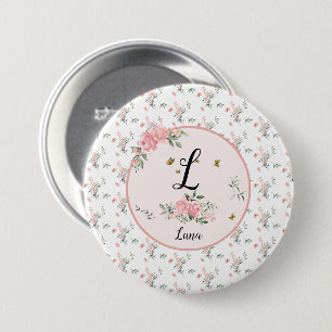 Watercolor Elegant Pink Roses with Butterflies 7.5 Cm Round Badge