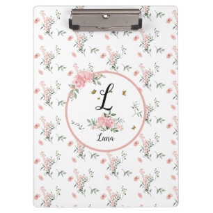 Watercolor Elegant Pink Roses with Butterflies Clipboard