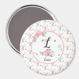 Watercolor Elegant Pink Roses with Butterflies Magnet