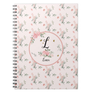 Watercolor Elegant Pink Roses with Butterflies Notebook