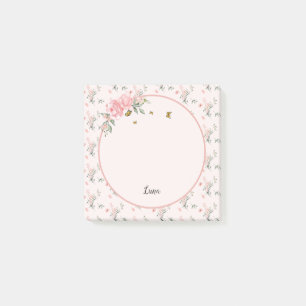 Watercolor Elegant Pink Roses with Butterflies Post-it Notes