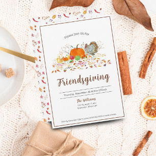 Watercolor Elegant Pumpkin, Turkey Friendsgiving  Invitation