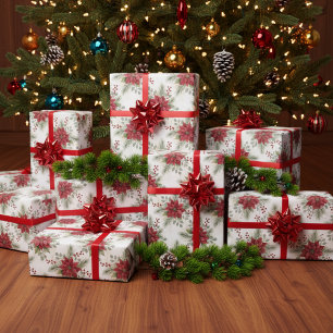 Watercolor Elegant Red Poinsettia Christmas Wrapping Paper