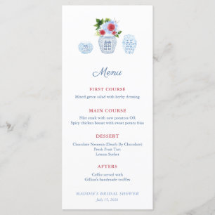 Watercolor Elegant Red White Blue Wedding Shower Menu