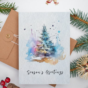 Watercolor Elegant Script Festive Christmas Tree Holiday Card