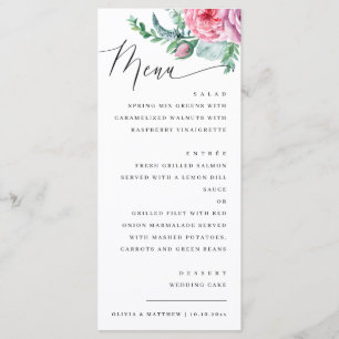 Watercolor elegant script floral boho wedding menu