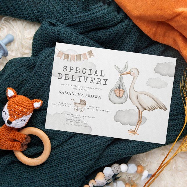 Watercolor Elegant Stork Baby Shower Invitation (Creator Uploaded)