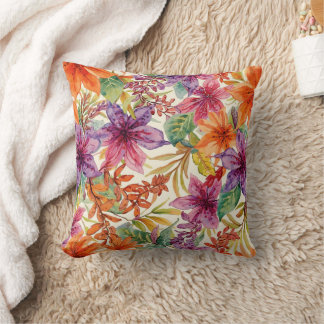 Watercolor Elegant Summer Flowers Bright Hues Cushion