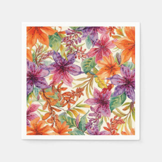 Watercolor Elegant Summer Flowers Bright Hues Napkin