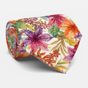 Watercolor Elegant Summer Flowers Bright Hues Tie