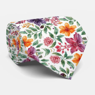 Watercolor Elegant Summer Flowers Bright Hues Tie