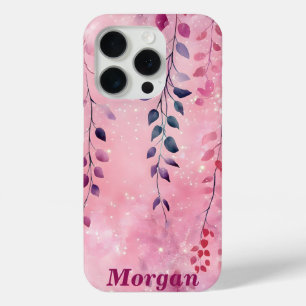 Watercolor Elegant Vines with Pink Background iPhone 15 Pro Case