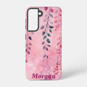Watercolor Elegant Vines with Pink Background Samsung Galaxy Case