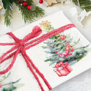 Watercolor Elegant Vintage Christmas Tree Wrapping Paper