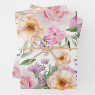 Watercolor Elegant Vintage Roses and Wildflowers  Wrapping Paper Sheet