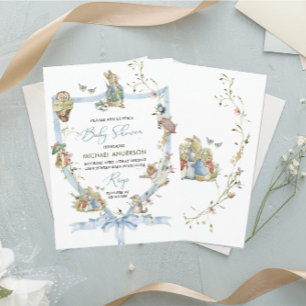 Watercolor Elegant Wildflower Peter Rabbit Baby Sh Invitation