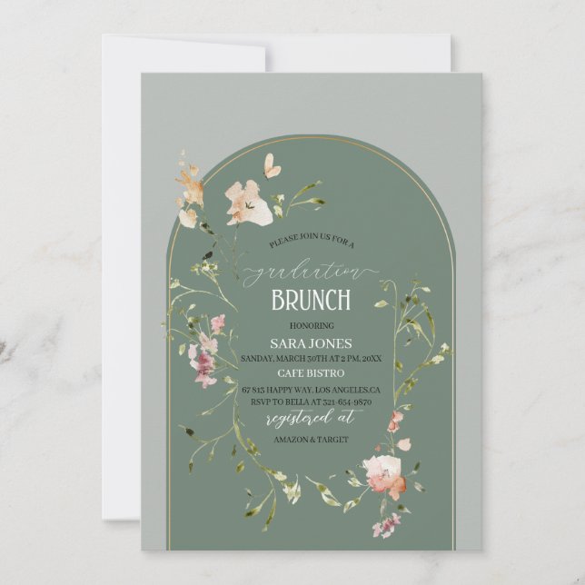 Watercolor Elegant Wildflowers graduatioInvitation Invitation (Front)