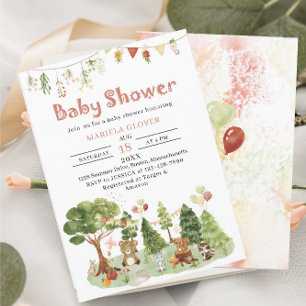 Watercolor Elegant Woodland Party Baby Shower Invitation