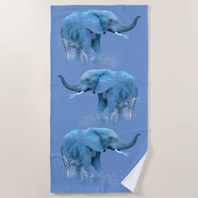 Watercolor Elephant Art Animal Art Beach Towel (Front)
