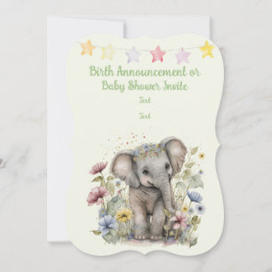 Watercolor Elephant Baby Announcement Flat Card
