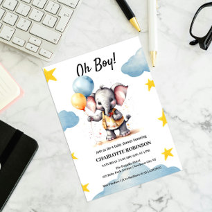 Watercolor Elephant Baby Boy Shower Invitation