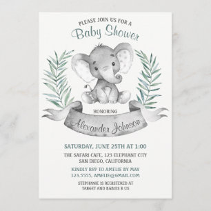 Watercolor Elephant Baby Shower Invitation