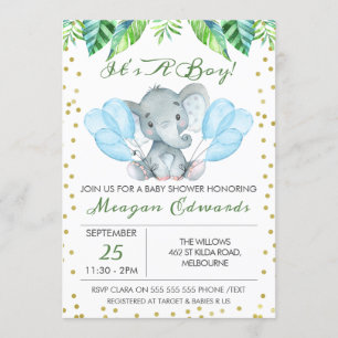 Watercolor Elephant Baby Shower Invitation