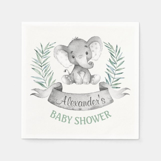 Watercolor Elephant Baby Shower Napkin (Front)