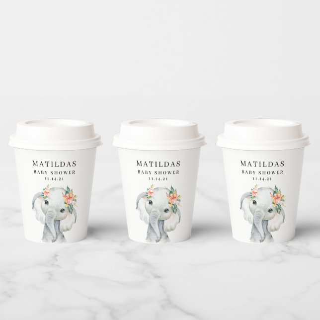 Watercolor elephant baby shower party paper cups (Multi)