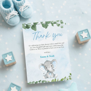 Watercolor Elephant Baby Shower Thank You Card