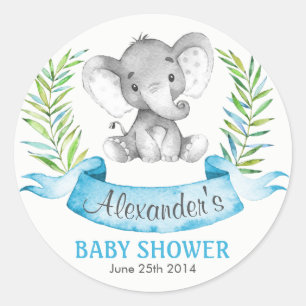 Watercolor Elephant Boy Baby Shower Classic Round Sticker