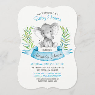 Watercolor Elephant Boy Baby Shower Invitation