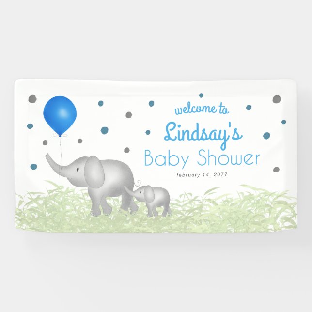 Watercolor Elephant Boy Baby Shower Welcome Banner (Horizontal)