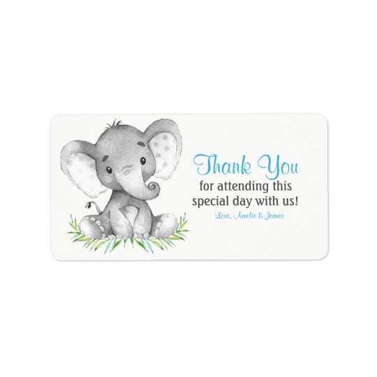 Watercolor Elephant Boy Thank You Address Label
