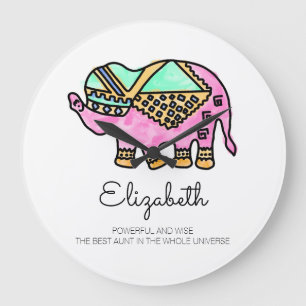 Watercolor elephant colourful modern personalised large clock