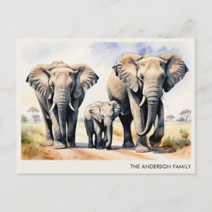 Watercolor Elephant Family Personalised Name Postcard