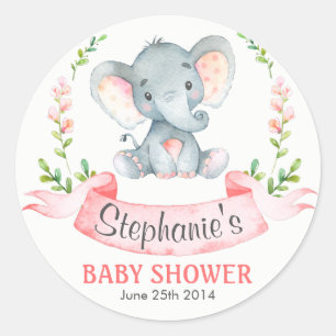 Watercolor Elephant Girl Baby Shower Classic Round Sticker