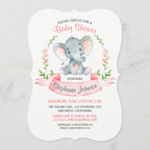 Watercolor Elephant Girl Baby Shower Invitation