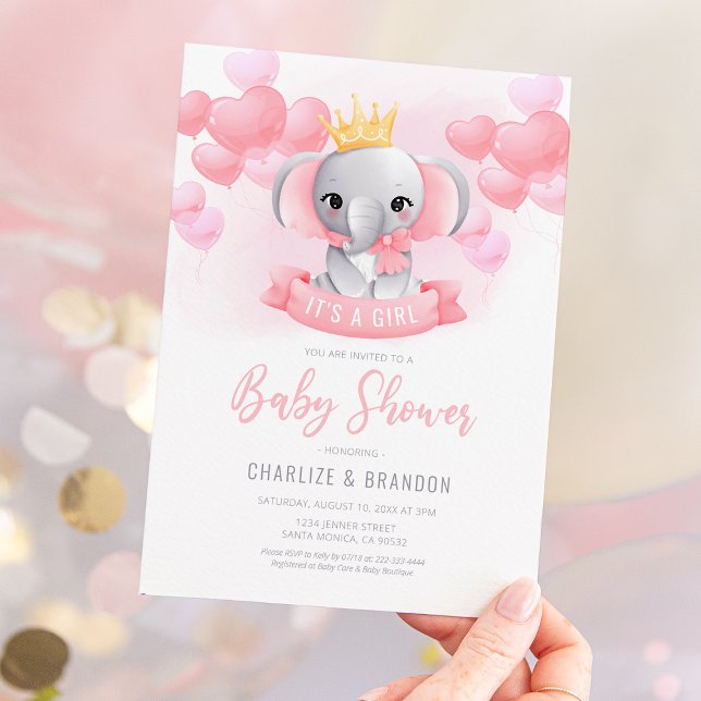 Watercolor Elephant Girl Baby Shower Invitation (Creator Uploaded)