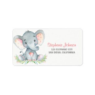 Watercolor Elephant Girl Label